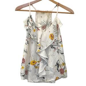 Hint of Blush Tank Sz M Women's Floral Ruffle Top Camisole Cream Yellow Rose